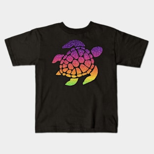 Bright Rainbow Ombre Faux Glitter Turtle Kids T-Shirt